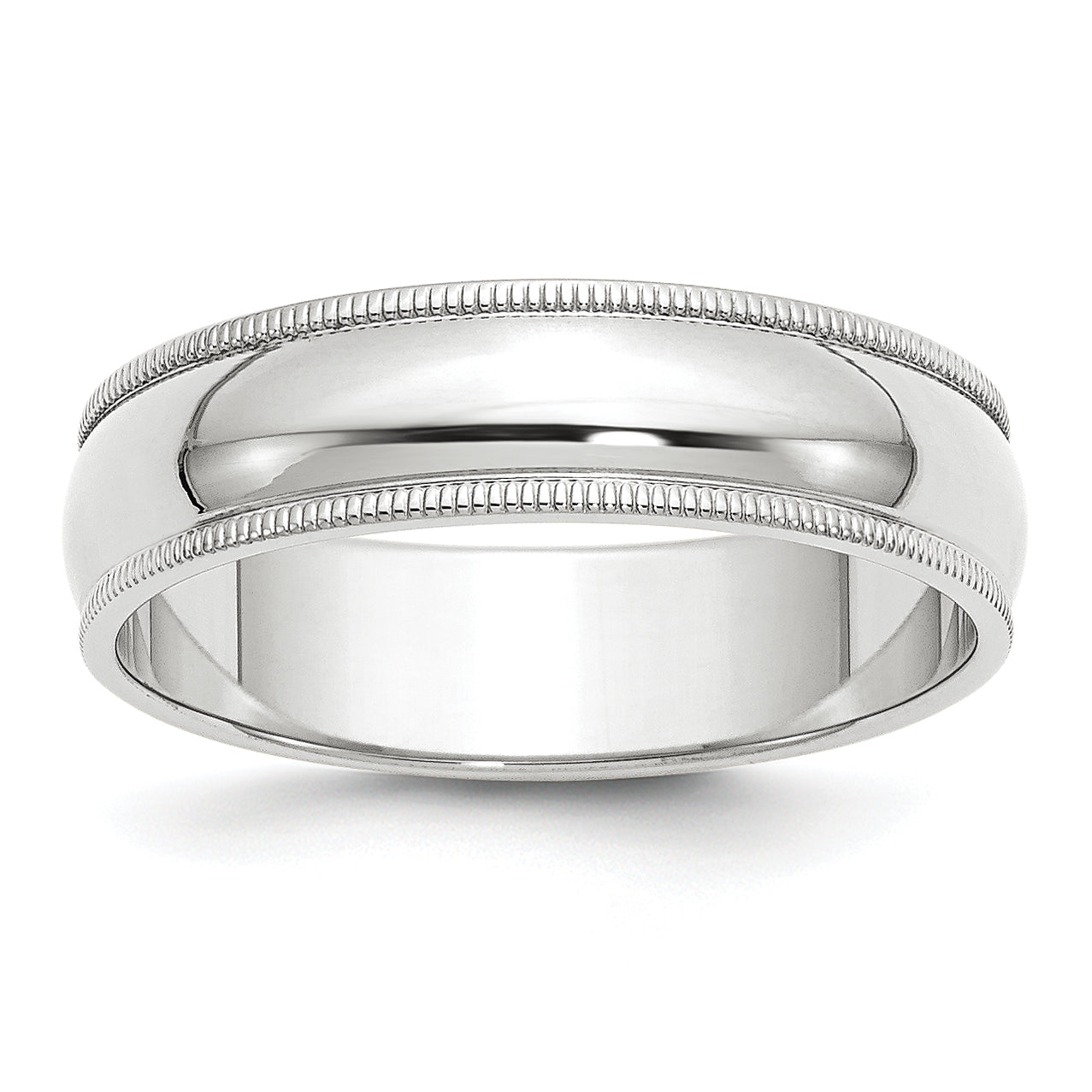 14k White Gold 6mm Milgrain Half Round Wedding Band
