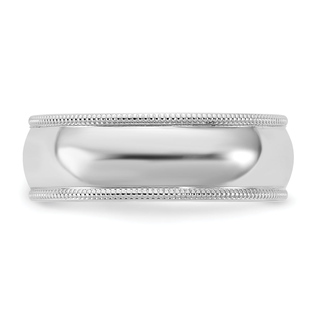 6.5mm 10K White Gold Milgrain Half Round Wedding Band - Sophia Jewelers