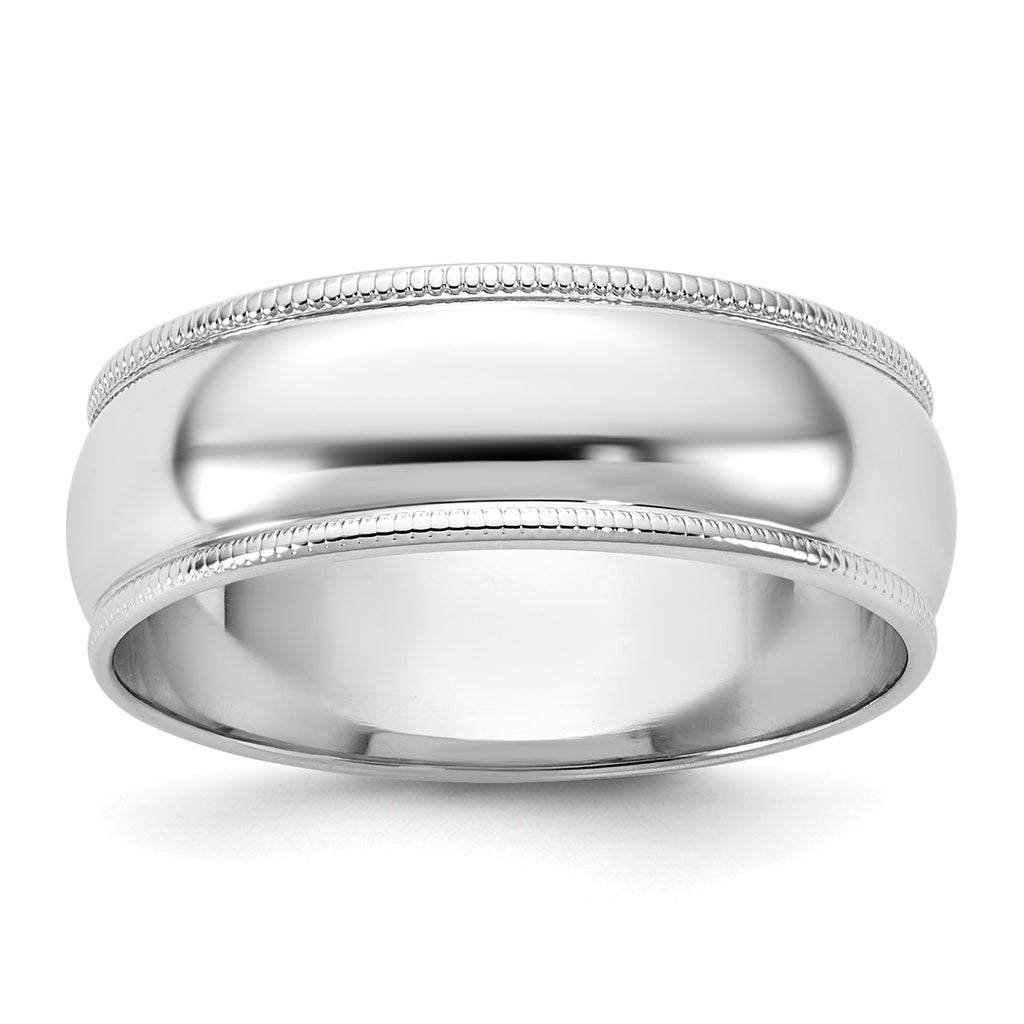6.5mm 10K White Gold Milgrain Half Round Wedding Band - Sophia Jewelers