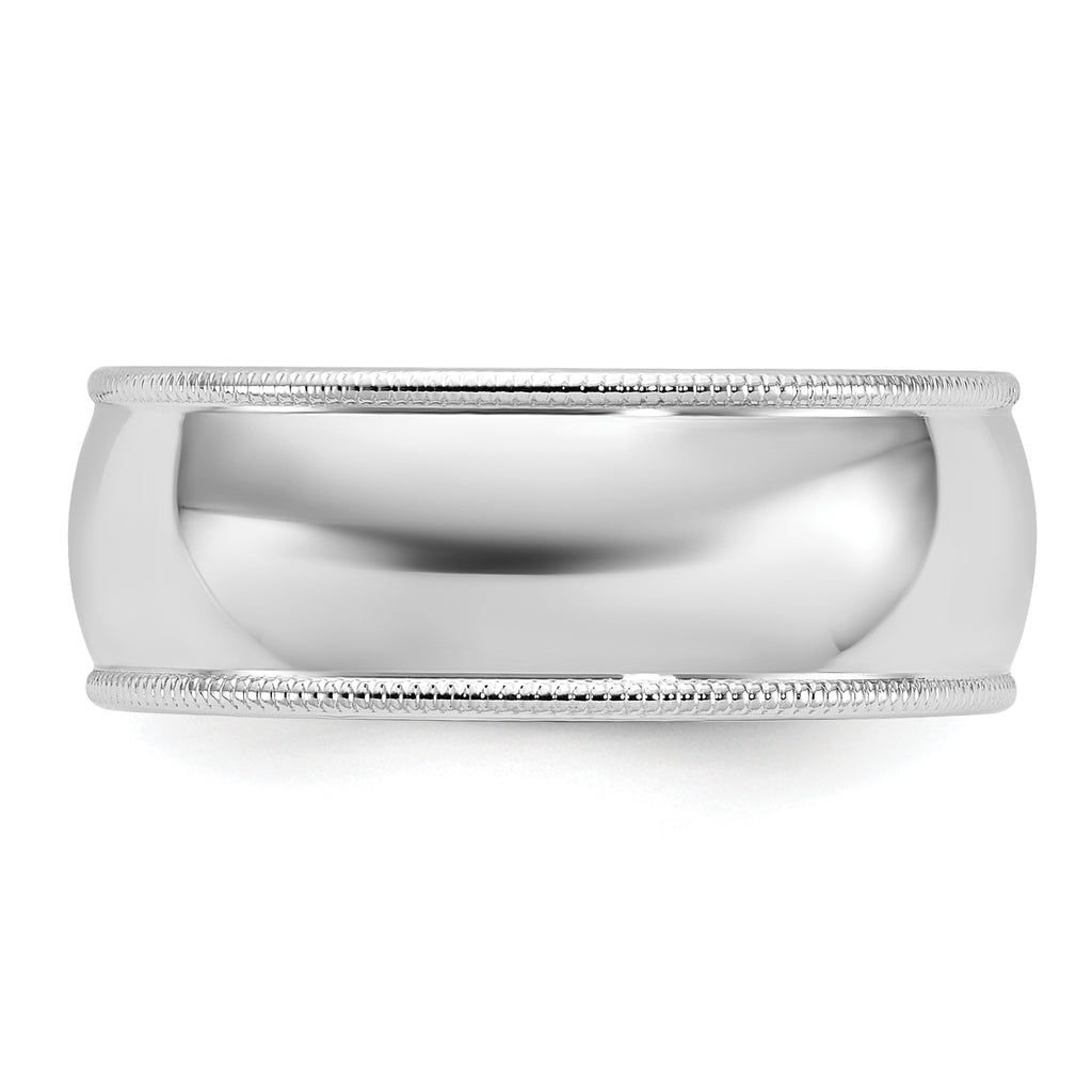 8.0mm 10K White Gold Milgrain Half Round Wedding Band - Sophia Jewelers