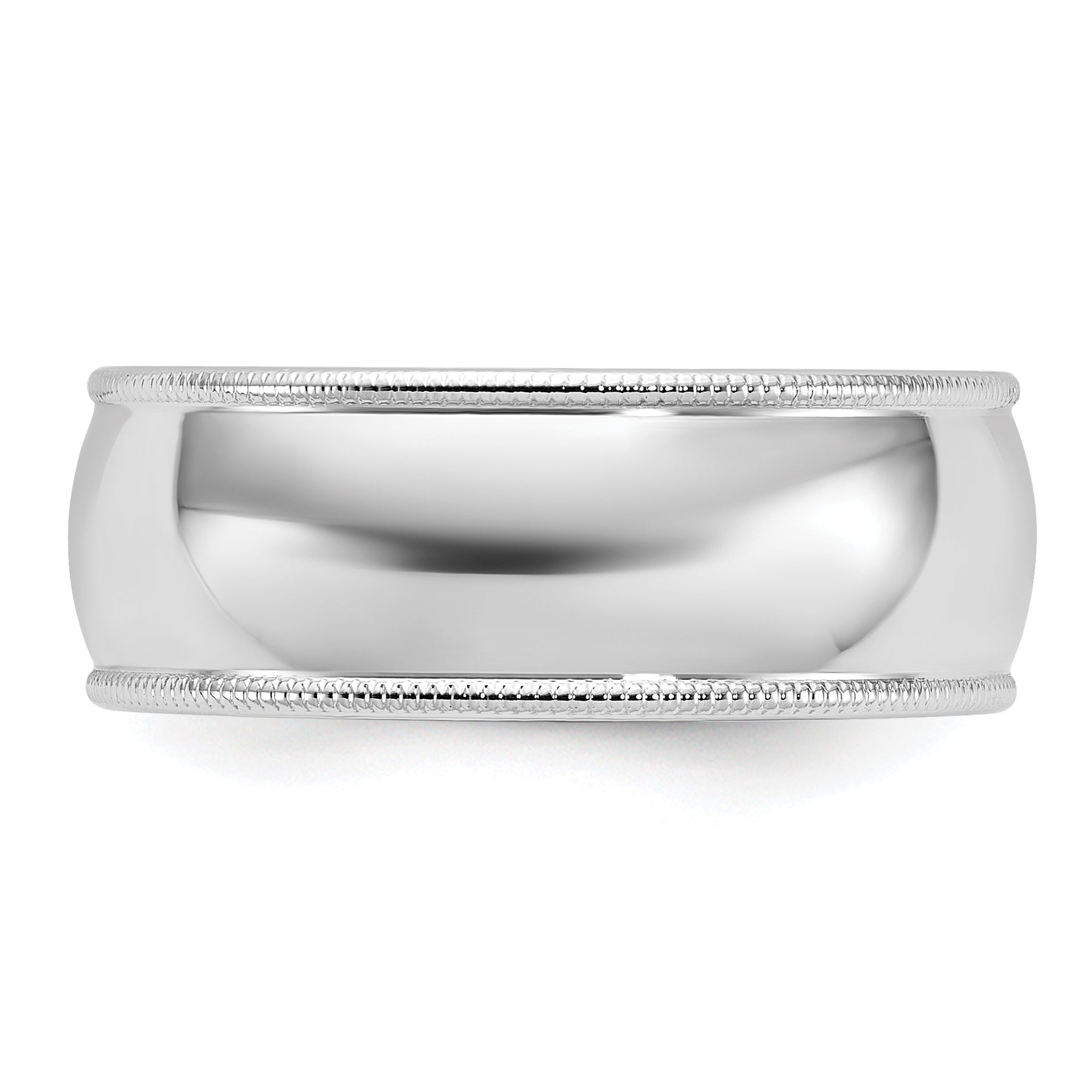 8.0mm 10K White Gold Milgrain Half Round Wedding Band - Sophia Jewelers