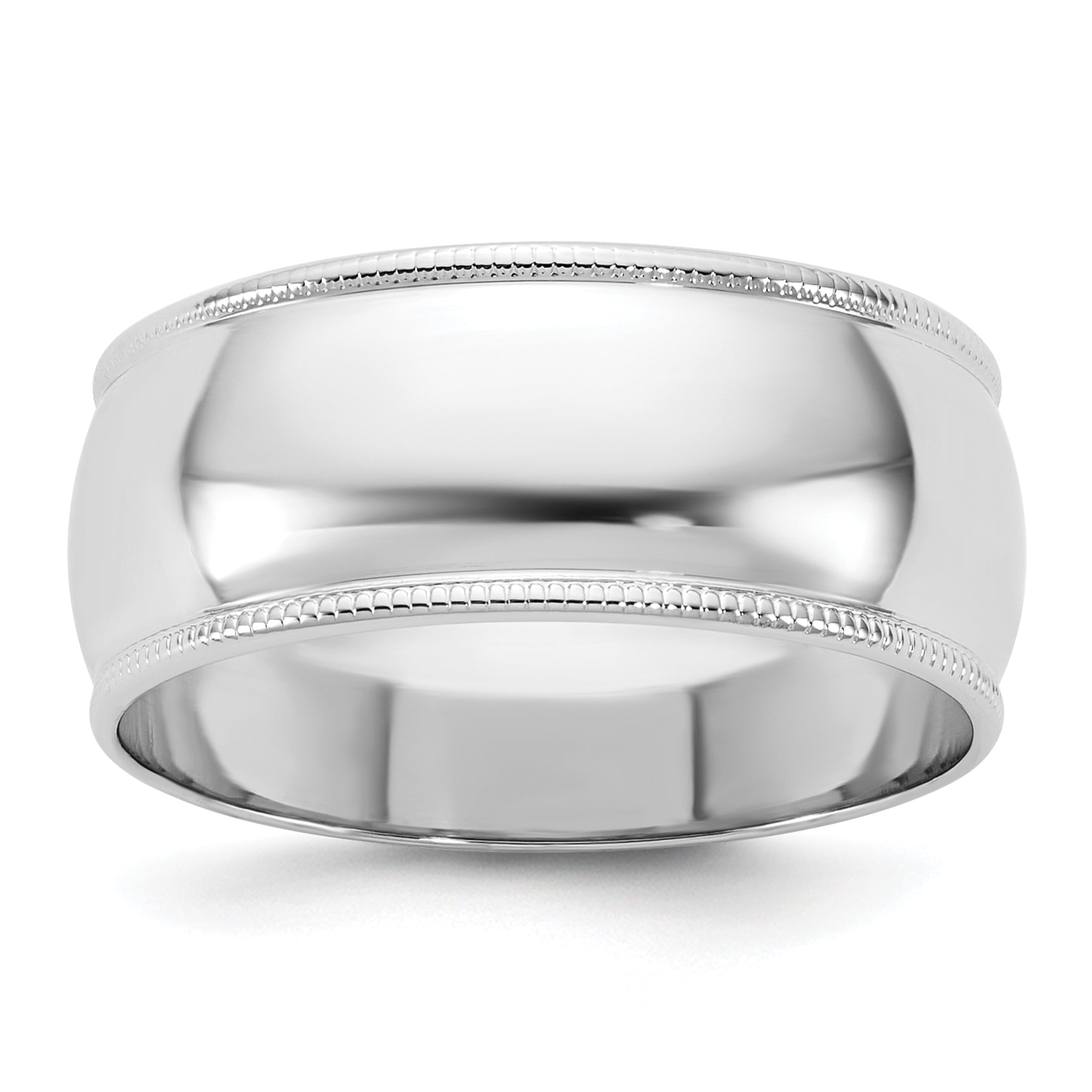 10k White Gold 8mm Milgrain Half Round Wedding Band Size 14