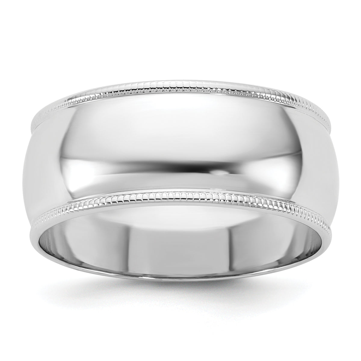 10k White Gold 8mm Milgrain Half Round Wedding Band Size 14