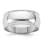14k White Gold 8mm Milgrain Half Round Wedding Band