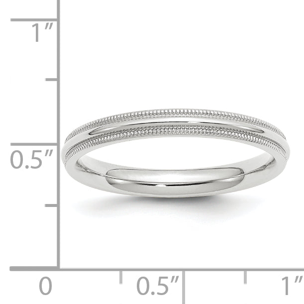 14k White Gold 3mm Milgrain Half Round Comfort Fit Wedding Band Secondary image