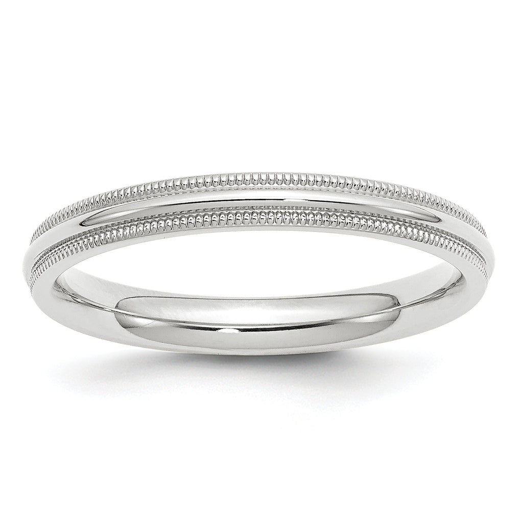 14k White Gold 3mm Milgrain Half Round Comfort Fit Wedding Band