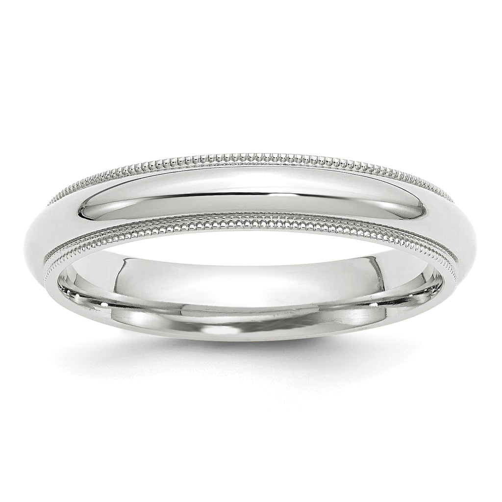 14k White Gold 4mm Milgrain Half Round Comfort Fit Wedding Band