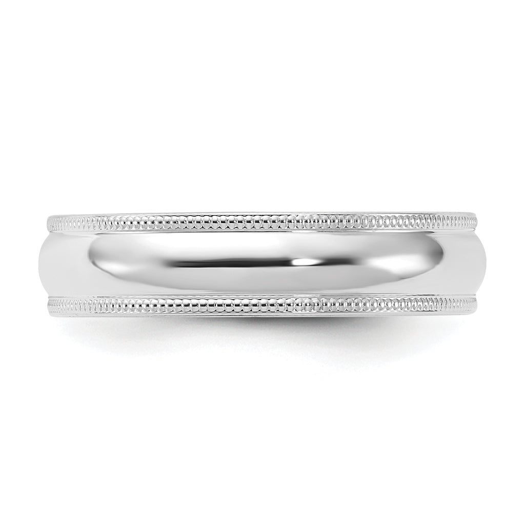 14k White Gold 5mm Milgrain Half Round Comfort Fit Wedding Band