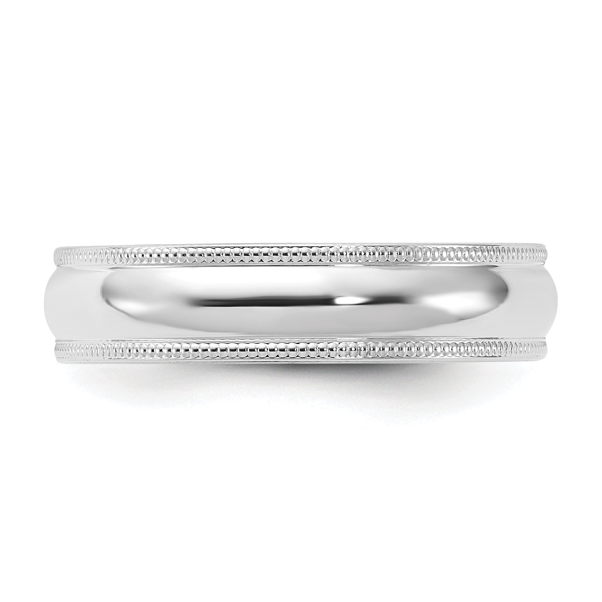 14k White Gold 5mm Milgrain Half Round Comfort Fit Wedding Band
