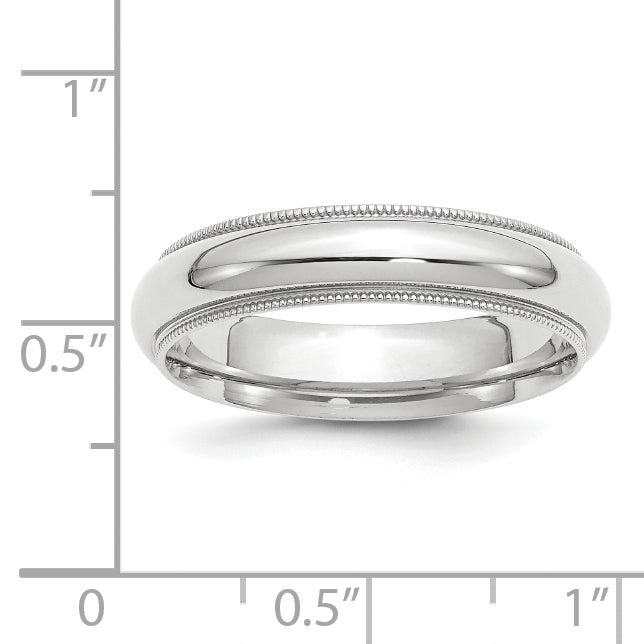 14k White Gold 5mm Milgrain Half Round Comfort Fit Wedding Band