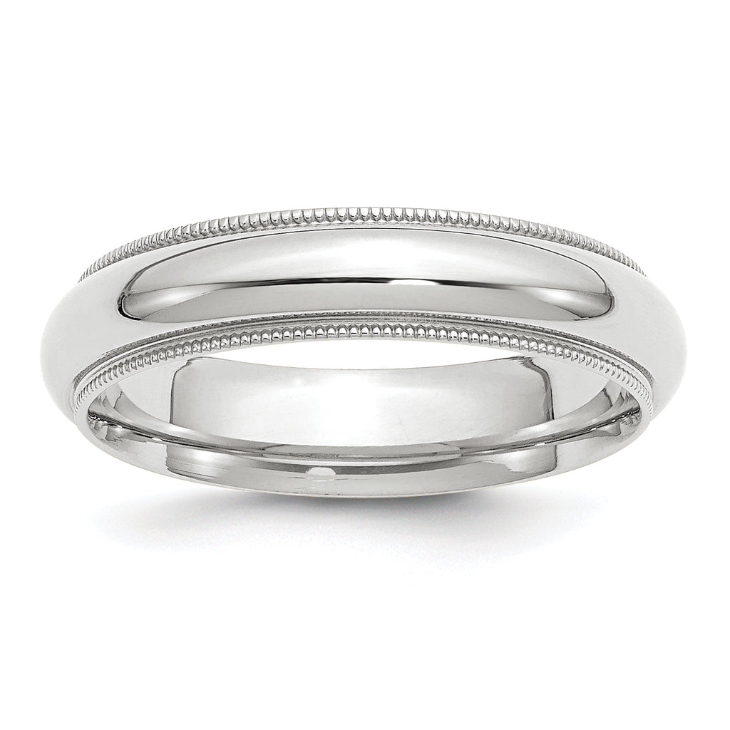 14k White Gold 5mm Milgrain Half Round Comfort Fit Wedding Band