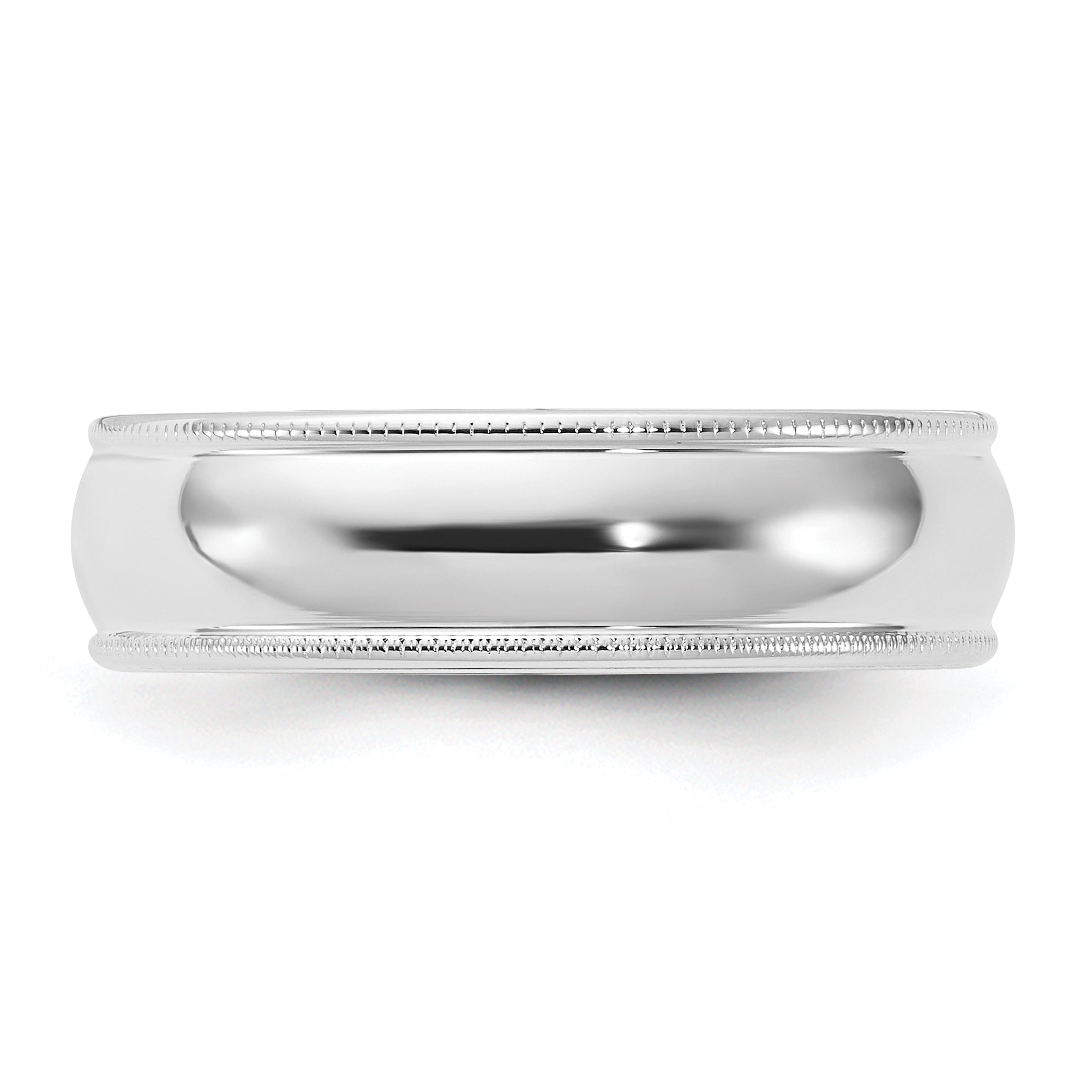 14k White Gold 6mm Milgrain Half Round Comfort Fit Wedding Band