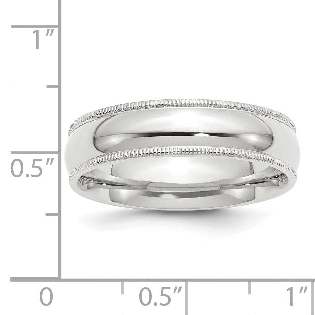 14k White Gold 6mm Milgrain Half Round Comfort Fit Wedding Band