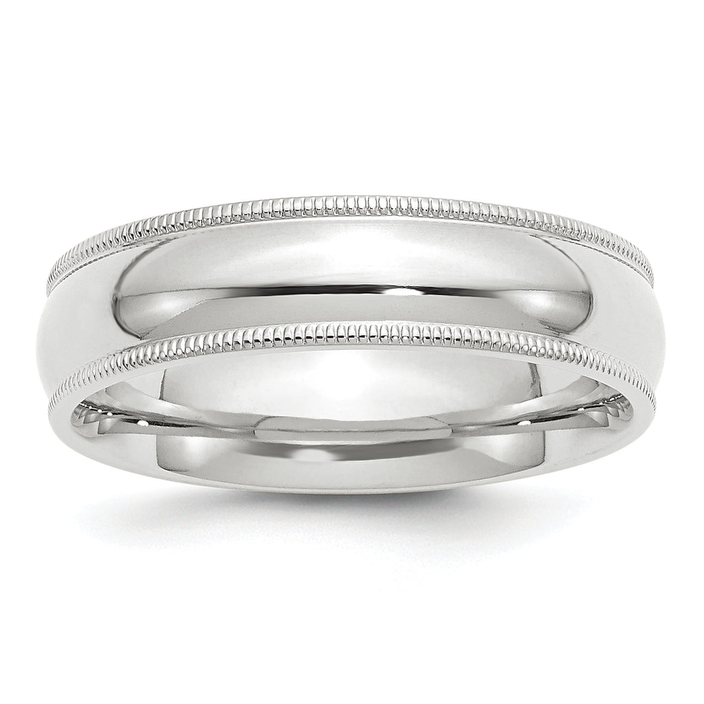 6.0mm 10K White Gold Milgrain Comfort Fit Wedding Band - Sophia Jewelers