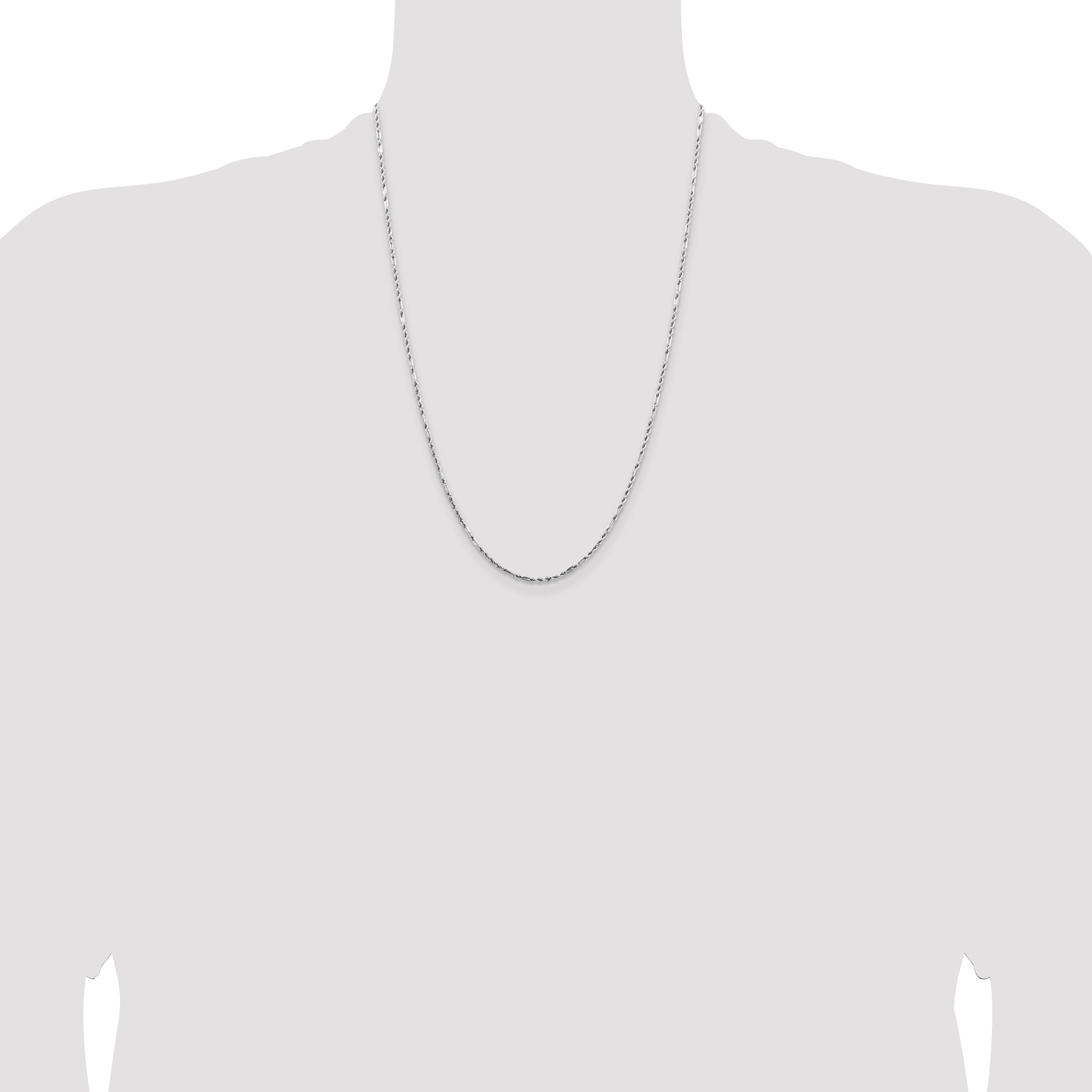 14K White Gold 24 inch  1.8mm Diamond-cut Milano Rope with Lobster Clasp Chain