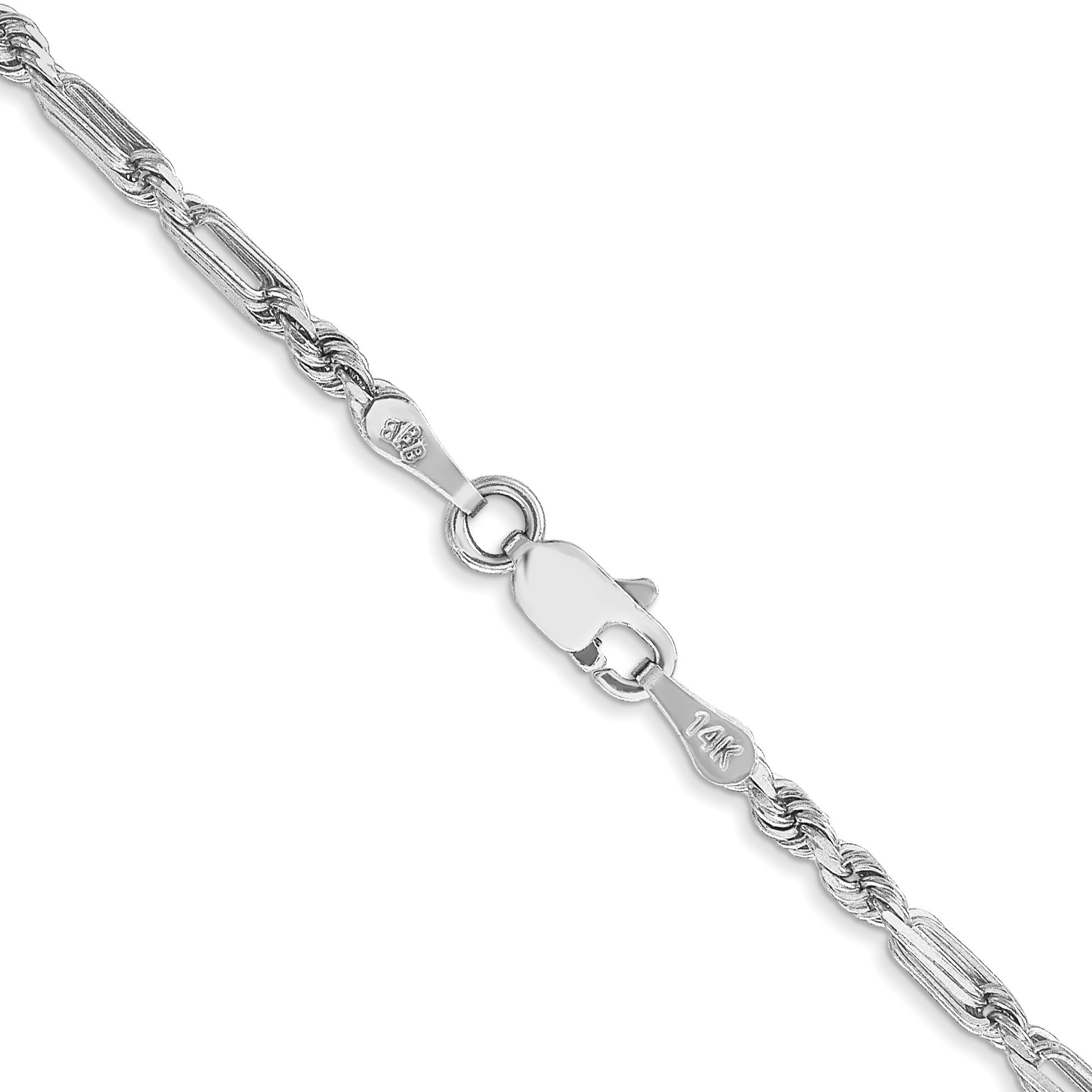 14k White Gold 2.5mm D/C Milano Rope Chain