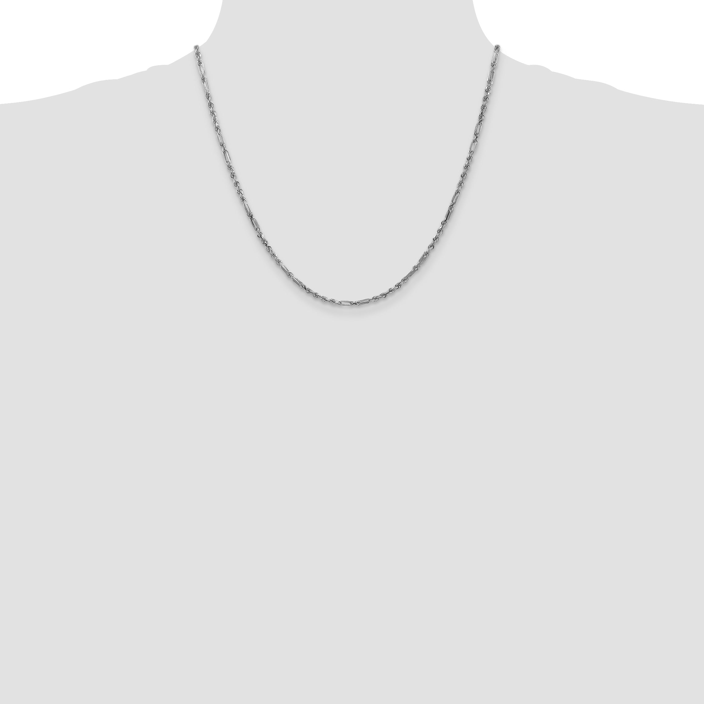 14k White Gold 2.5mm D/C Milano Rope Chain