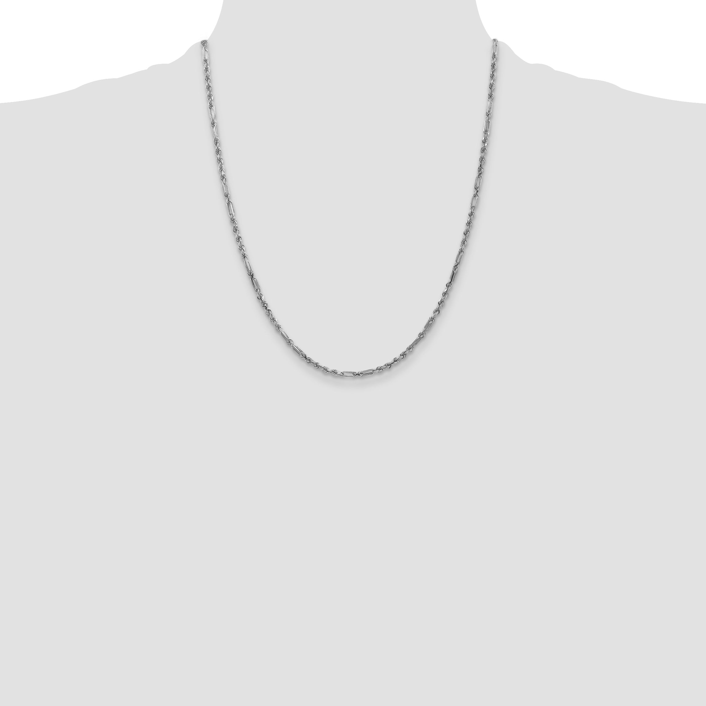 14k White Gold 2.5mm D/C Milano Rope Chain