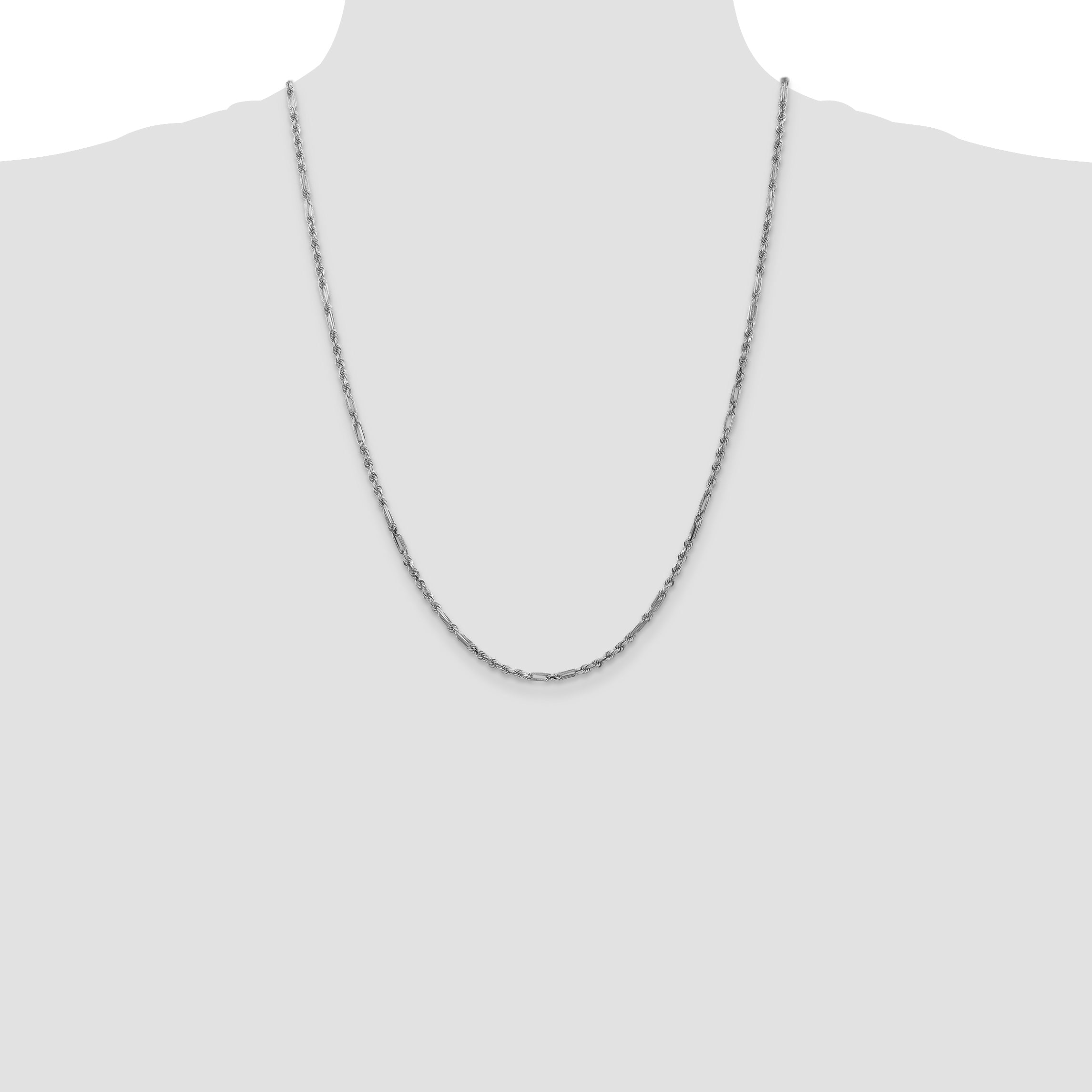 14k White Gold 2.5mm D/C Milano Rope Chain