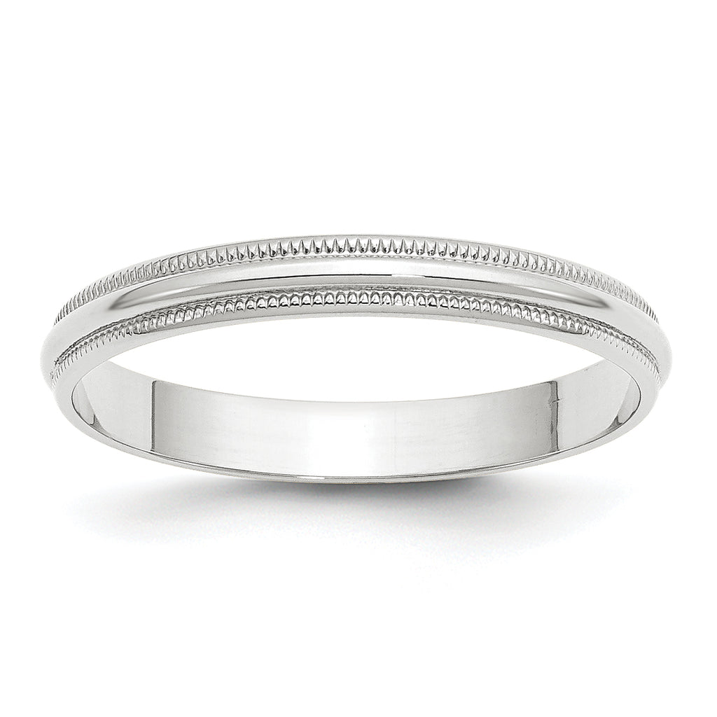 14K White Gold Milgrain Half-Round Wedding Band 3mm