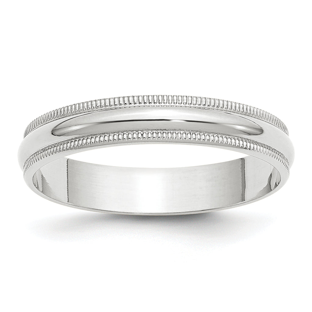 14K White Gold Milgrain Half-Round Wedding Band 4mm