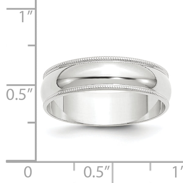 6.0mm 10K White Gold Lightweight Milgrain Half Round Wedding Band - Sophia Jewelers