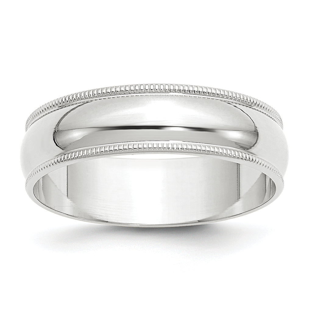 14K White Gold Milgrain Half-Round Wedding Band 6mm