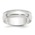 14K White Gold Milgrain Half-Round Wedding Band 6mm