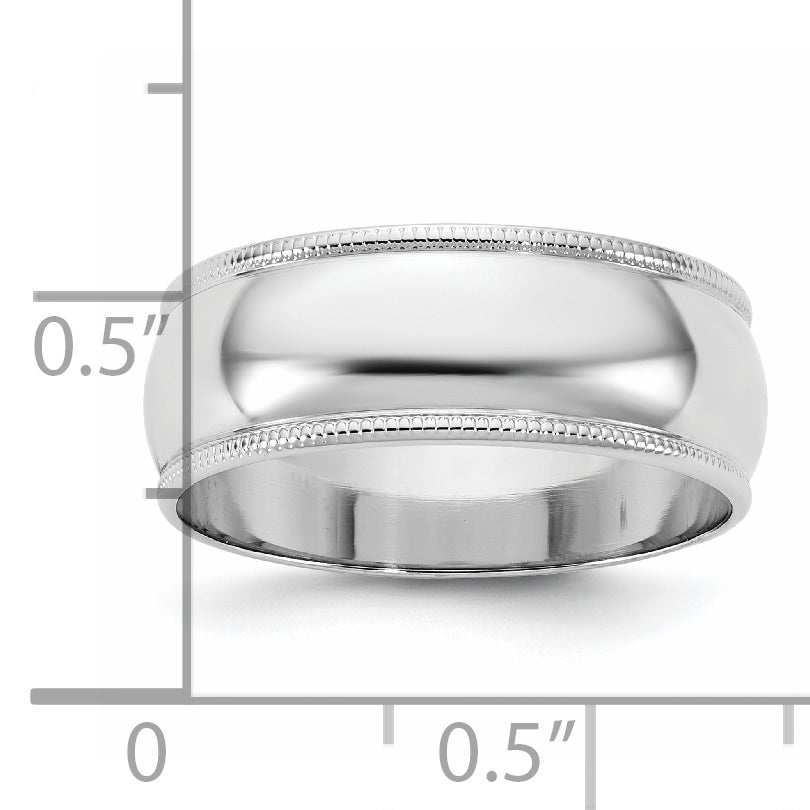 7.0mm 10K White Gold Lightweight Milgrain Half Round Wedding Band - Sophia Jewelers