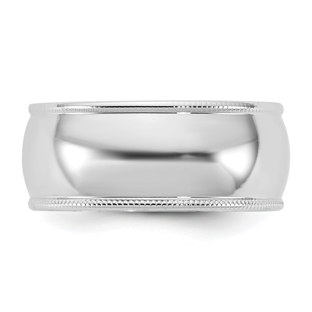 8.0mm 10K White Gold Lightweight Milgrain Half Round Wedding Band - Sophia Jewelers