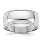 8.0mm 10K White Gold Lightweight Milgrain Half Round Wedding Band - Sophia Jewelers