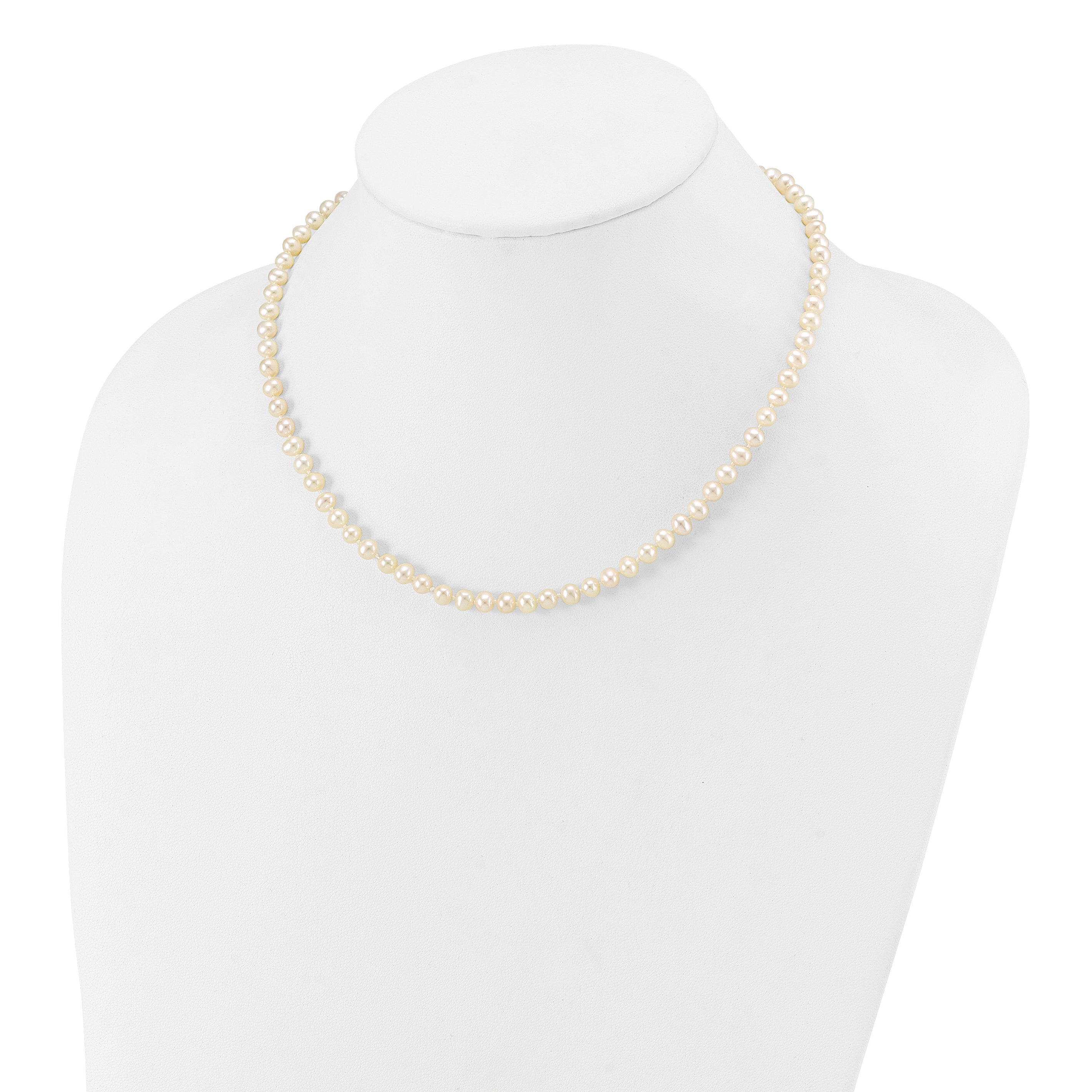 14K Yellow Gold White Freshwater Cultured Pearl Necklace 4-5mm
