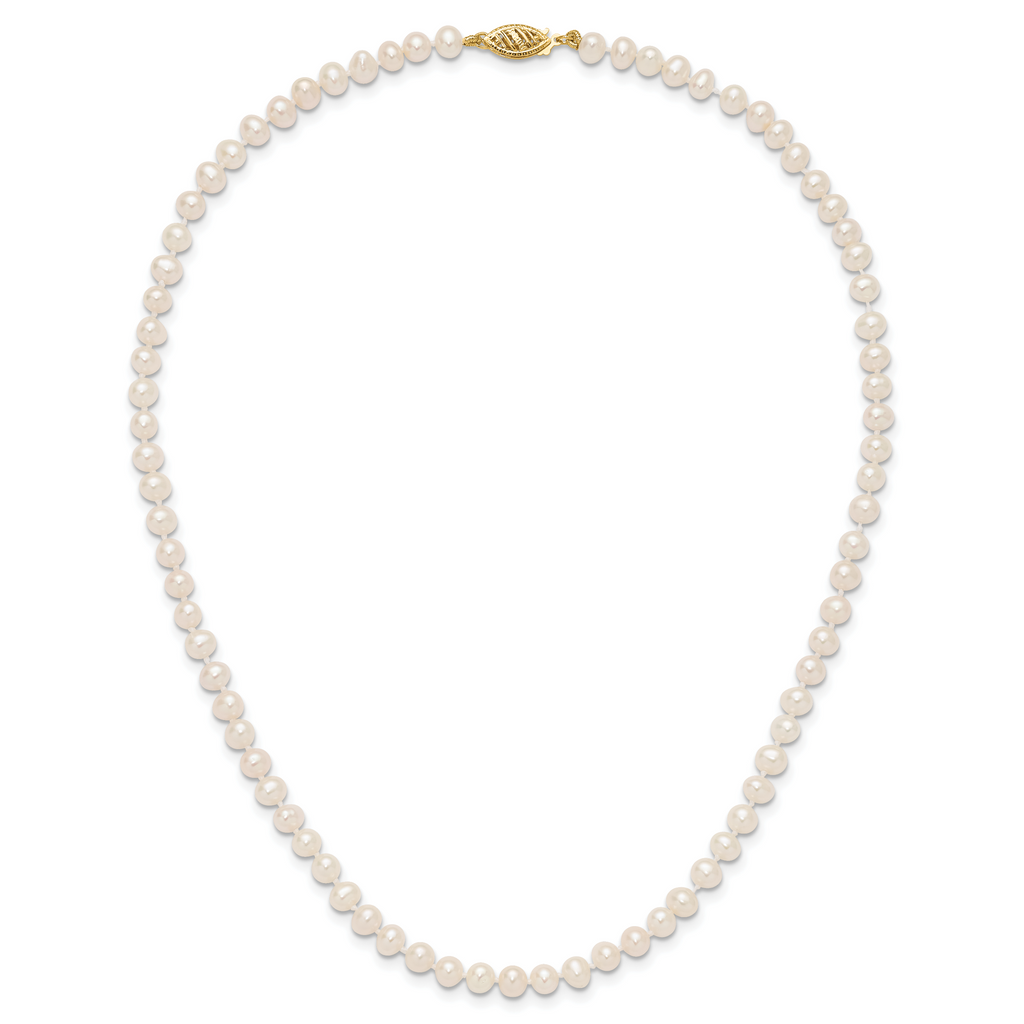 14K Yellow Gold White Freshwater Cultured Pearl Necklace 4-5mm