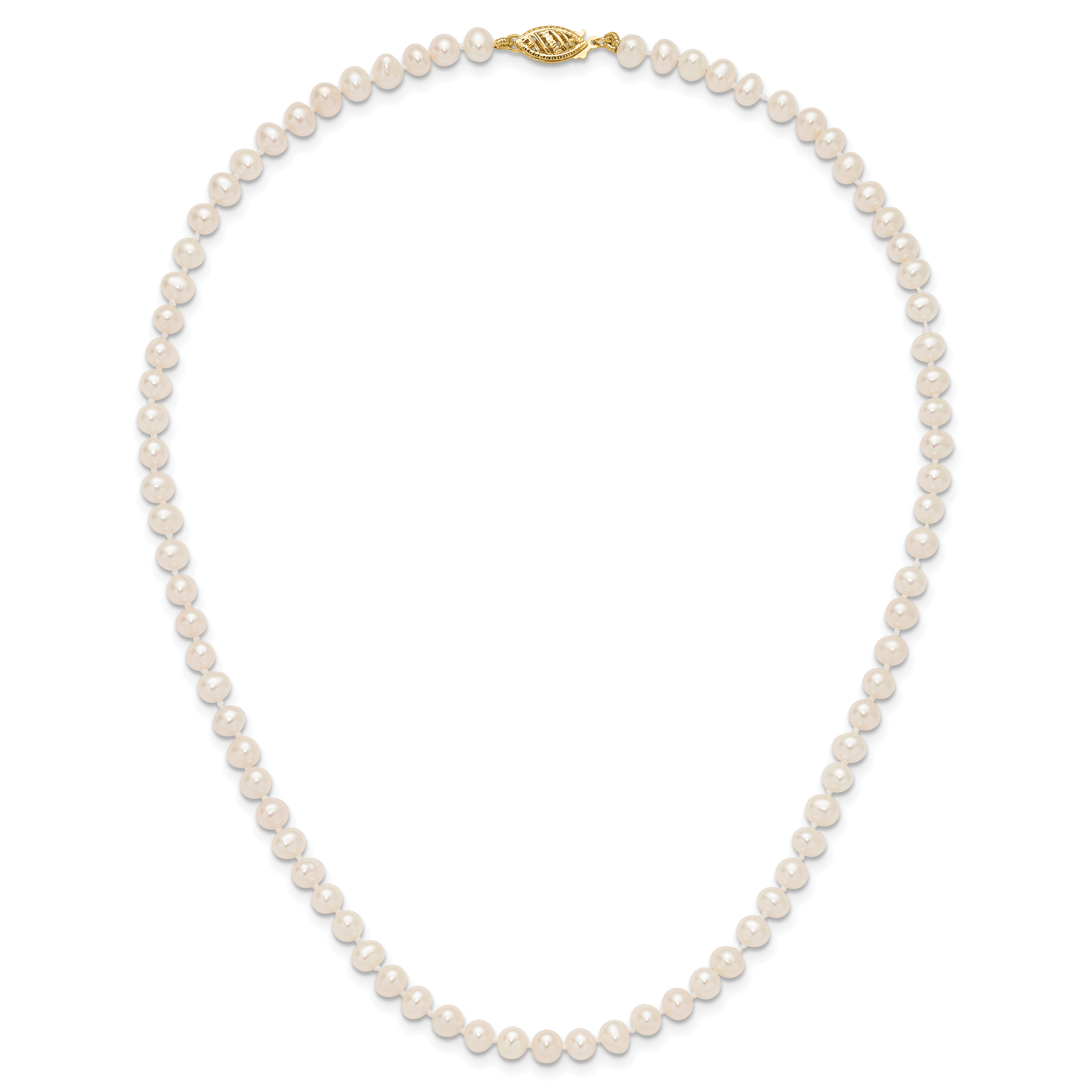 14K Yellow Gold White Freshwater Cultured Pearl Necklace 4-5mm