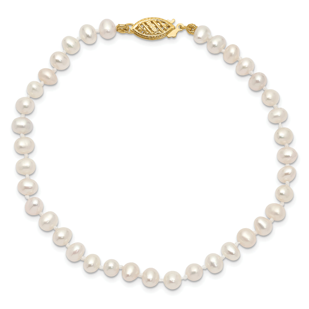 14k 4-5mm White Near Round Freshwater Cultured Pearl 8.25in Bracelet