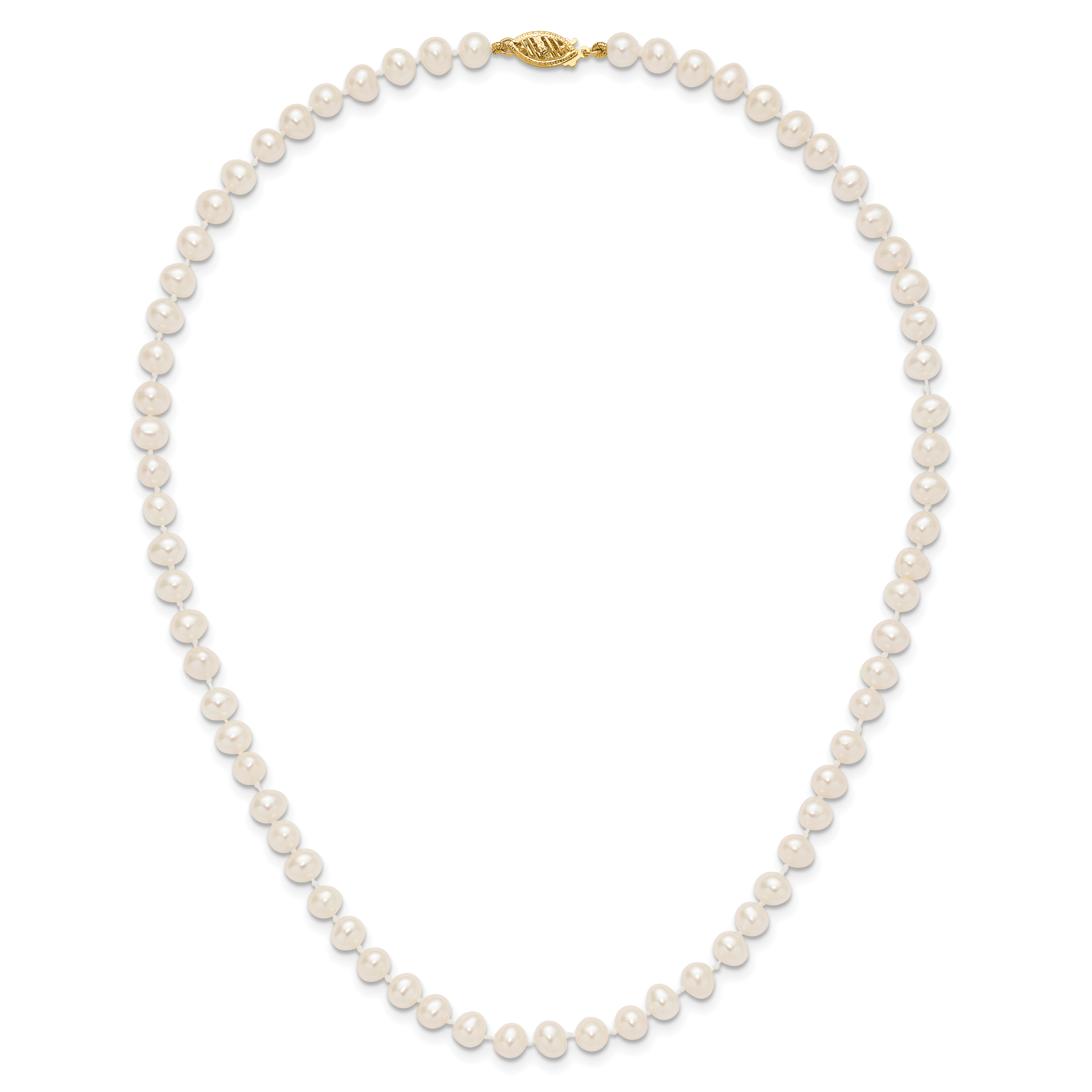 14K Yellow Gold White Freshwater Cultured Pearl Necklace 5-6mm