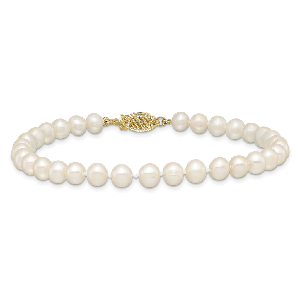 14k 5-6mm White Near round Freshwater Cultured Pearl 8.25 inch Bracelet