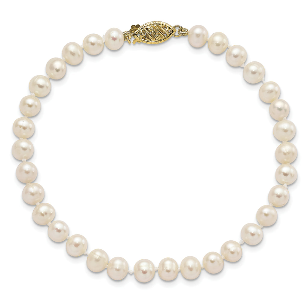 14k 5-6mm White Near round Freshwater Cultured Pearl 8.25 inch Bracelet