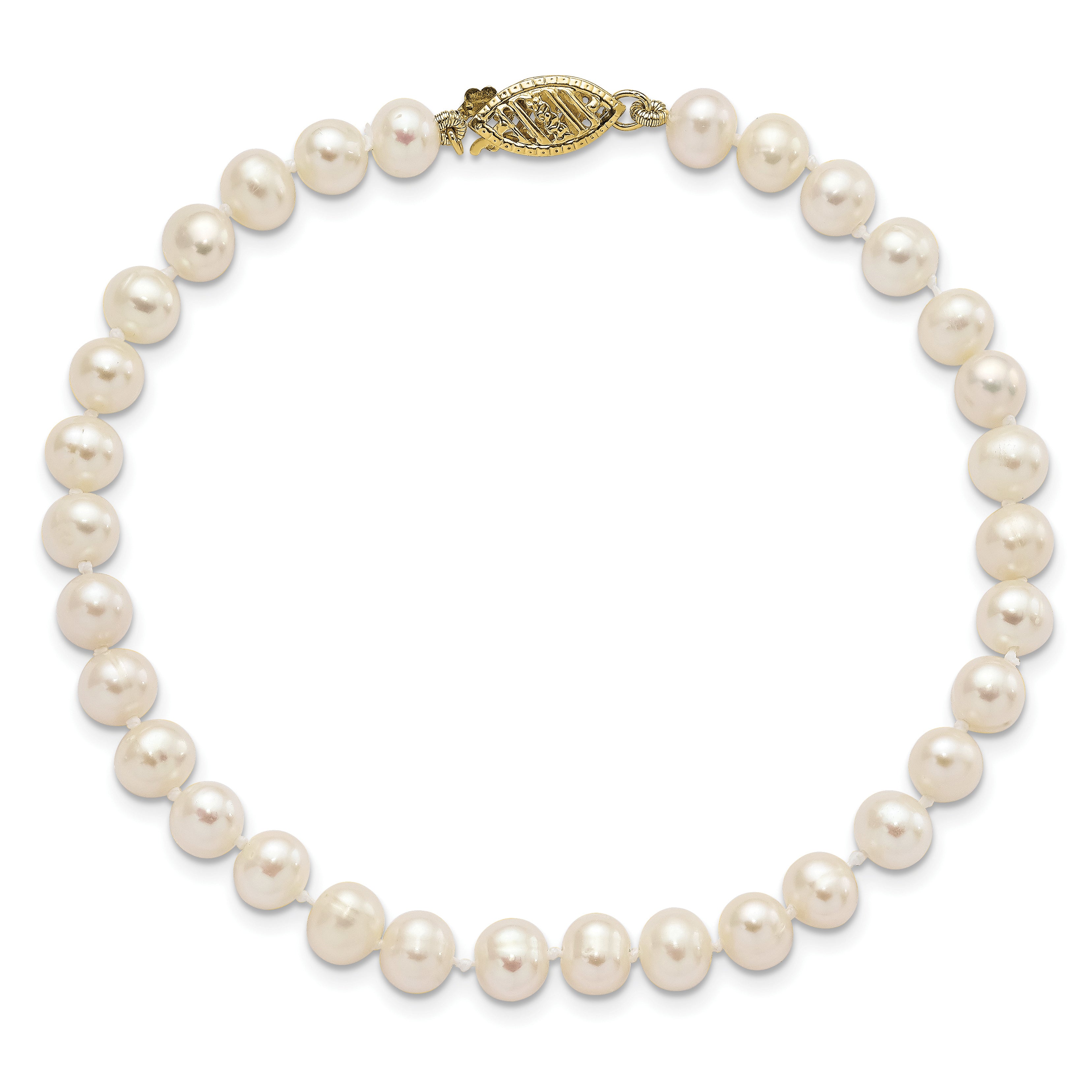 14k 5-6mm White Near round Freshwater Cultured Pearl 8.25 inch Bracelet