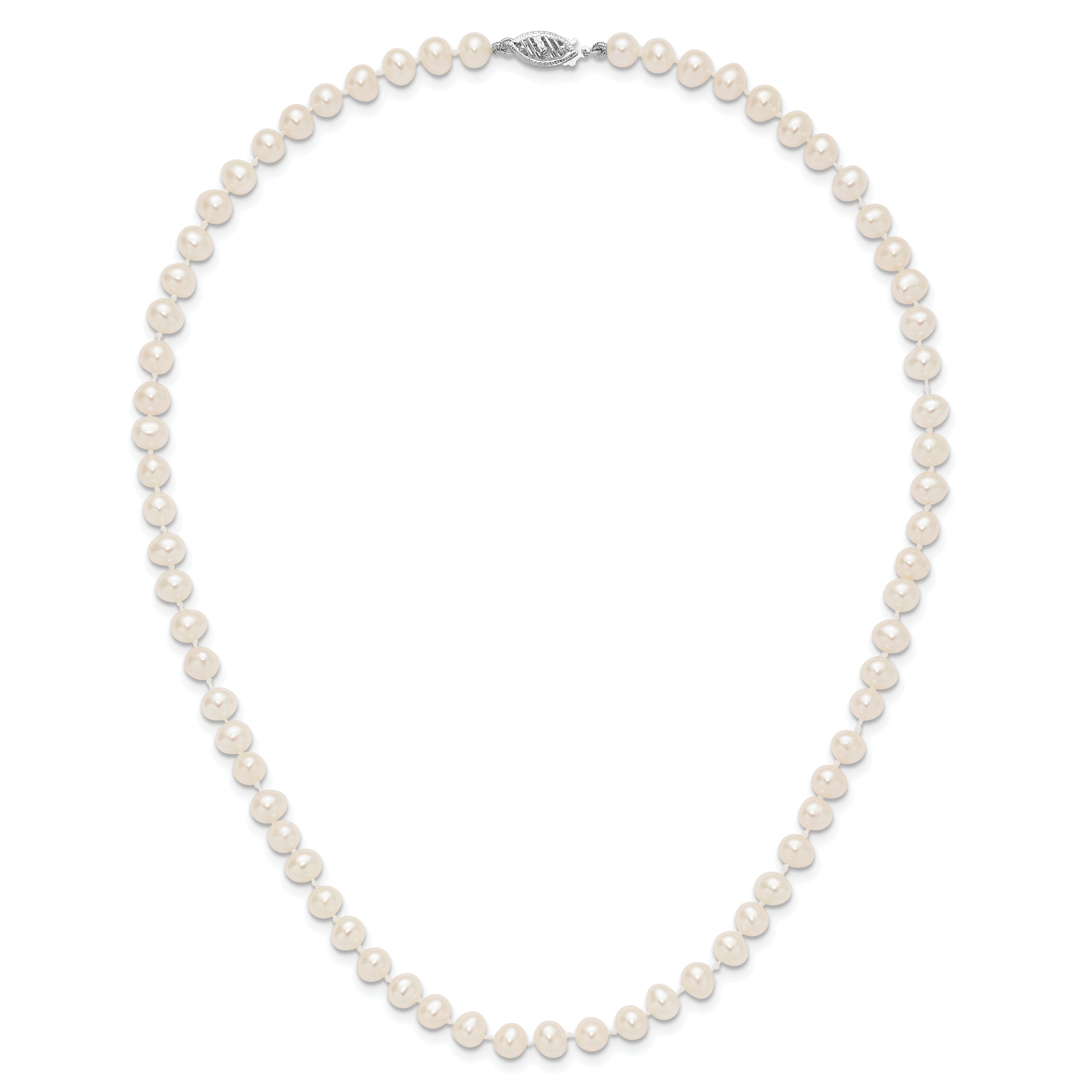 14k White Gold 5-6mm White Near Round Freshwater Cultured Pearl 16 inch Necklace