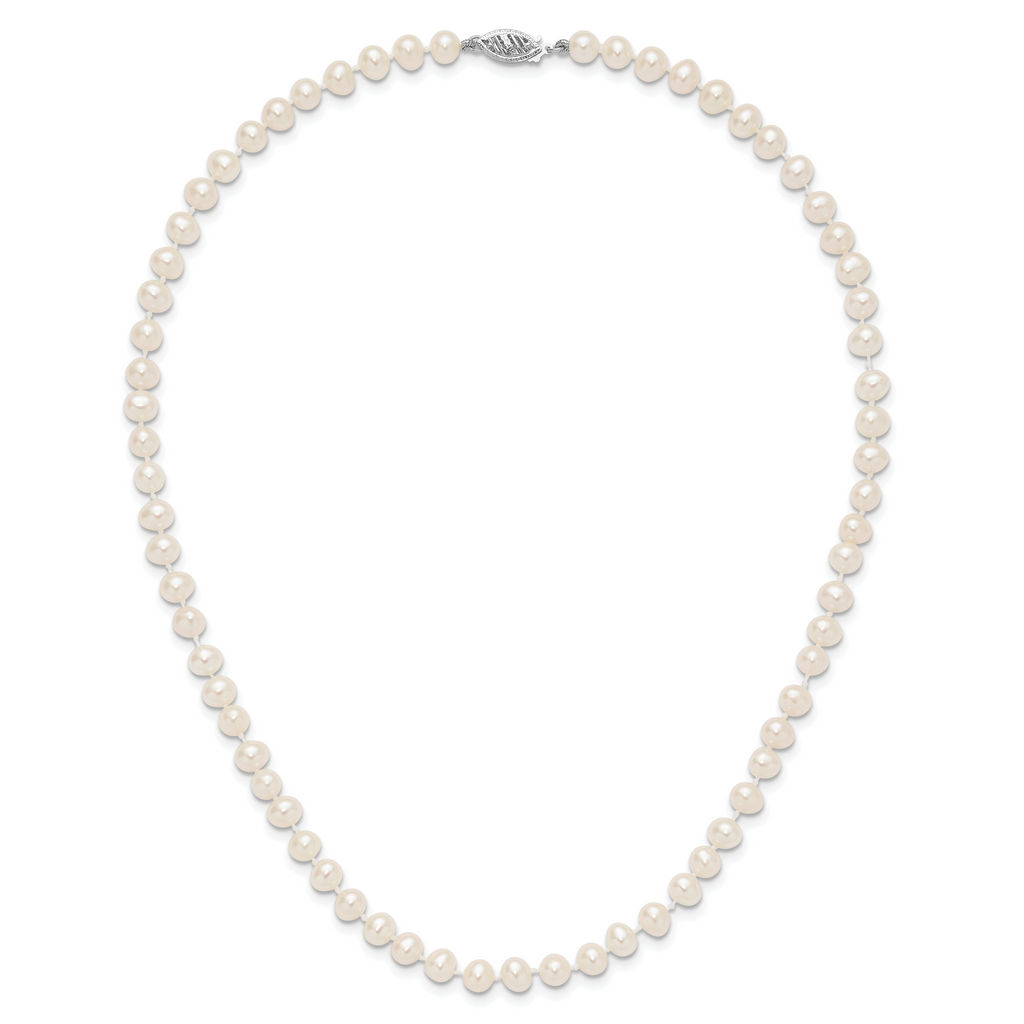 14K White Gold White Freshwater Cultured Pearl Necklace 5-6mm