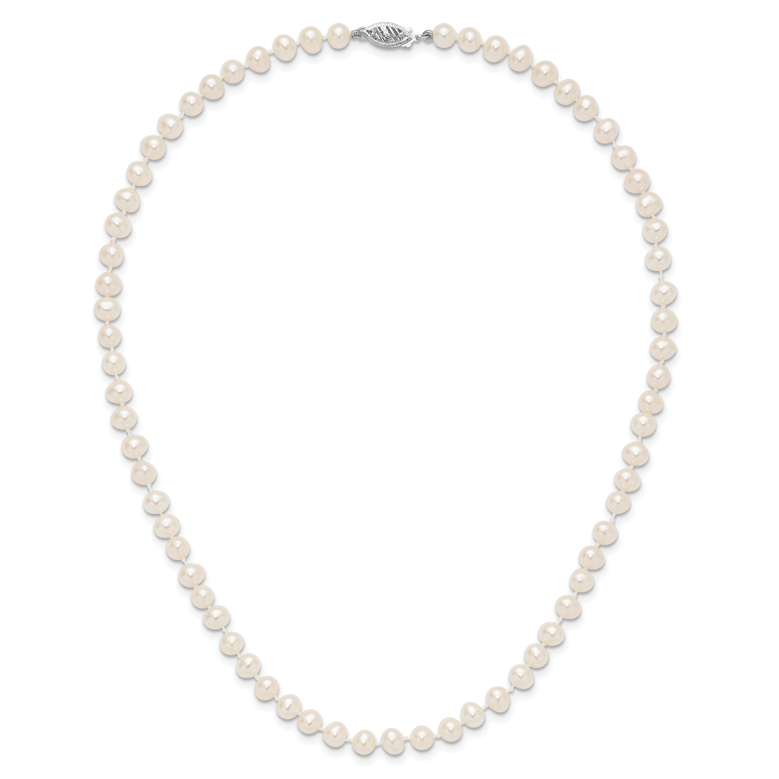 14K White Gold White Freshwater Cultured Pearl Necklace 5-6mm