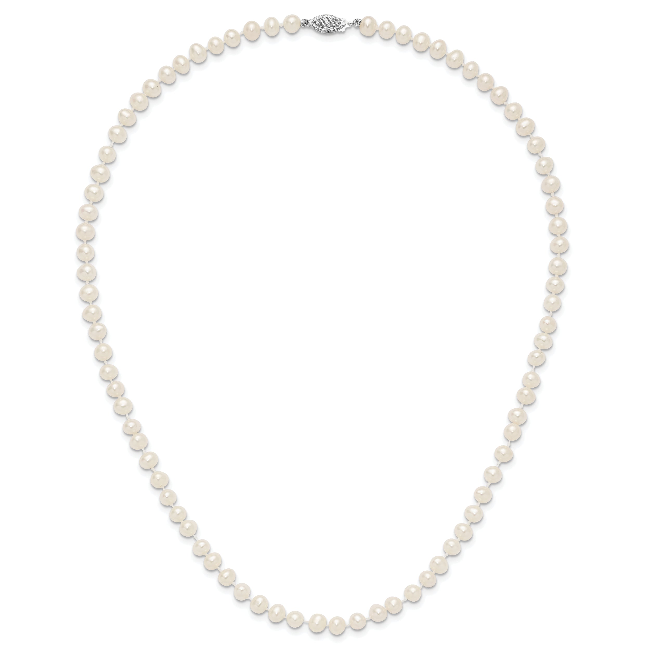 14k White Gold 5-6mm White Near Round Freshwater Cultured Pearl 18 inch Necklace