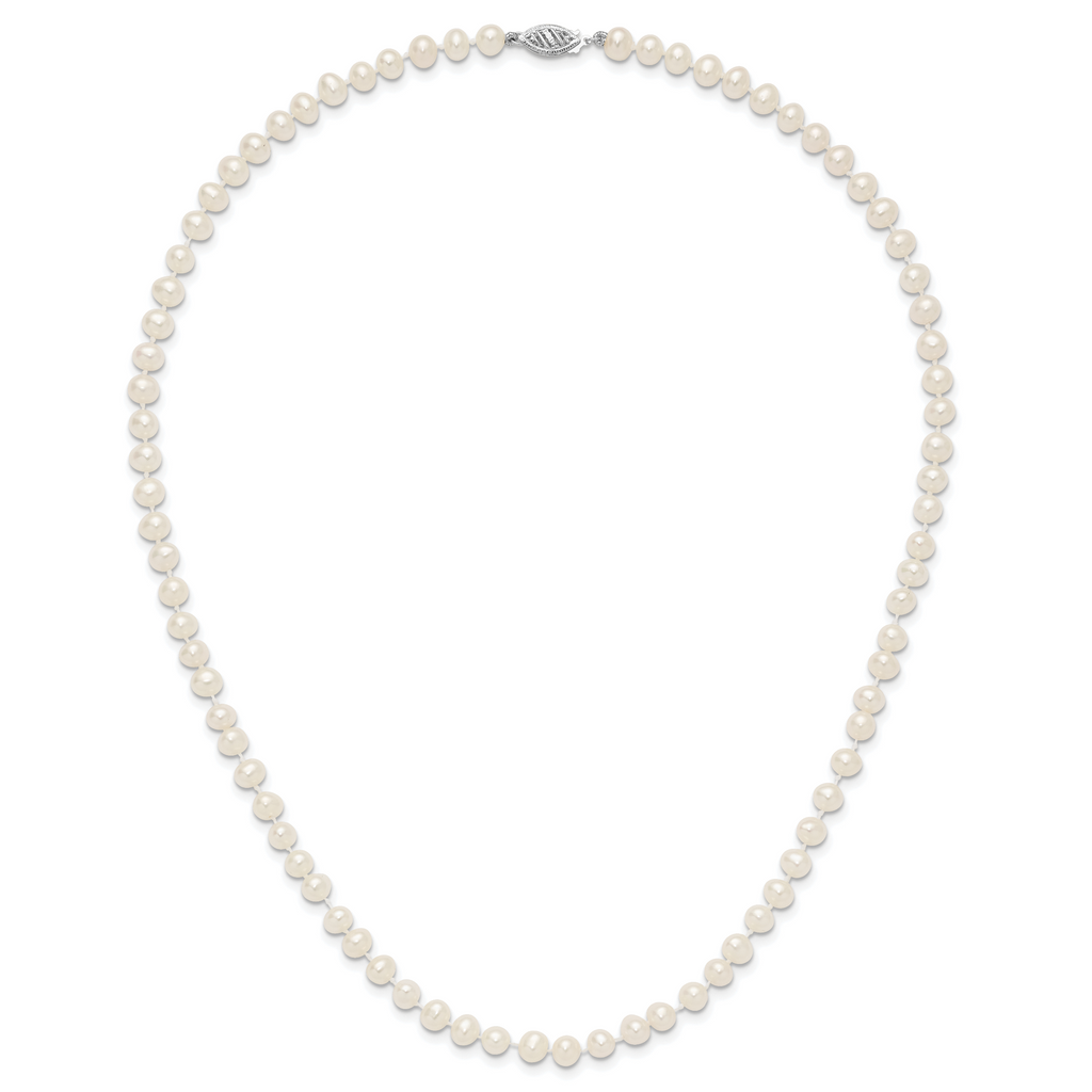 14k White Gold 5-6mm White Near Round Freshwater Cultured Pearl 18 inch Necklace