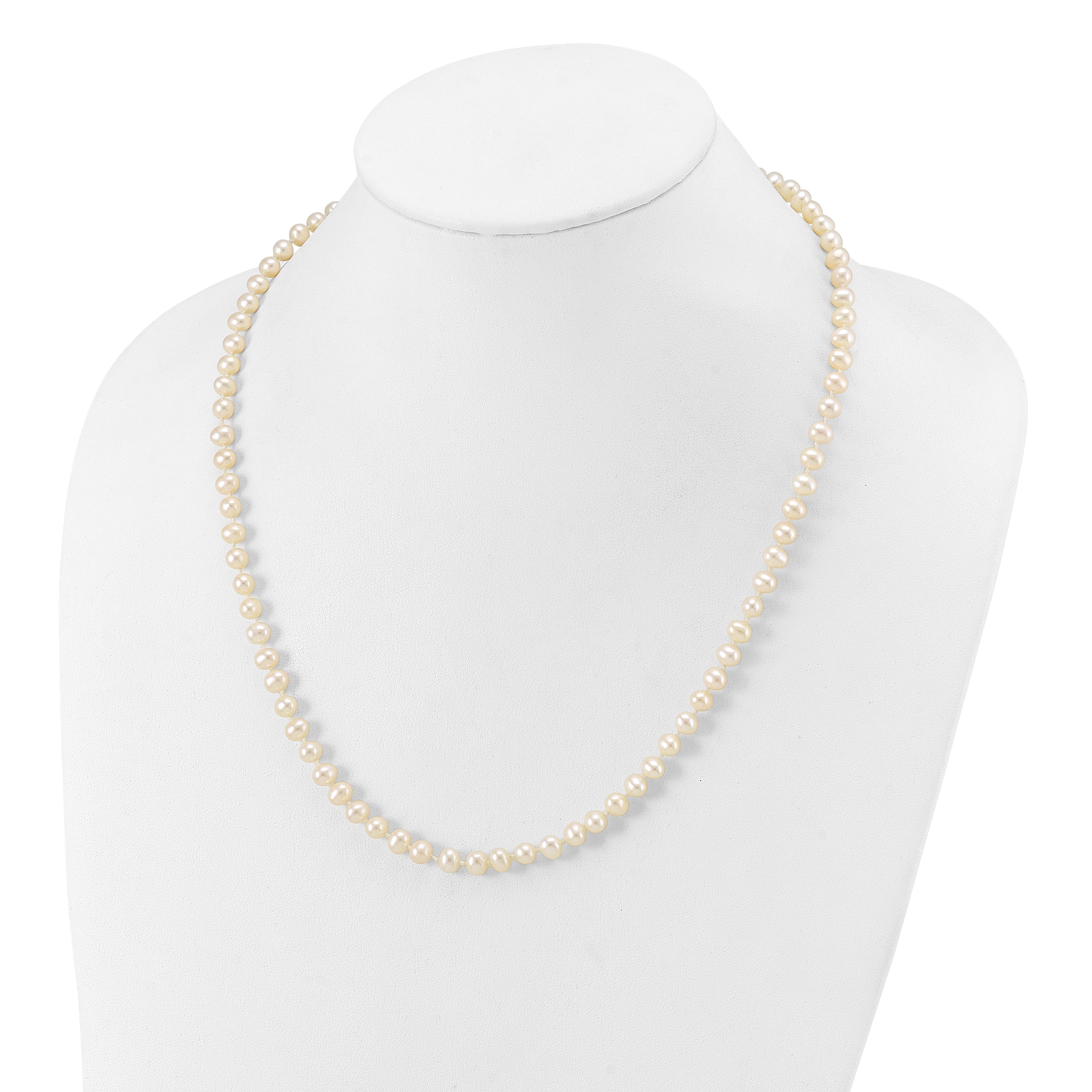 14k White Gold 5-6mm White Near Round Freshwater Cultured Pearl 20 inch Necklace