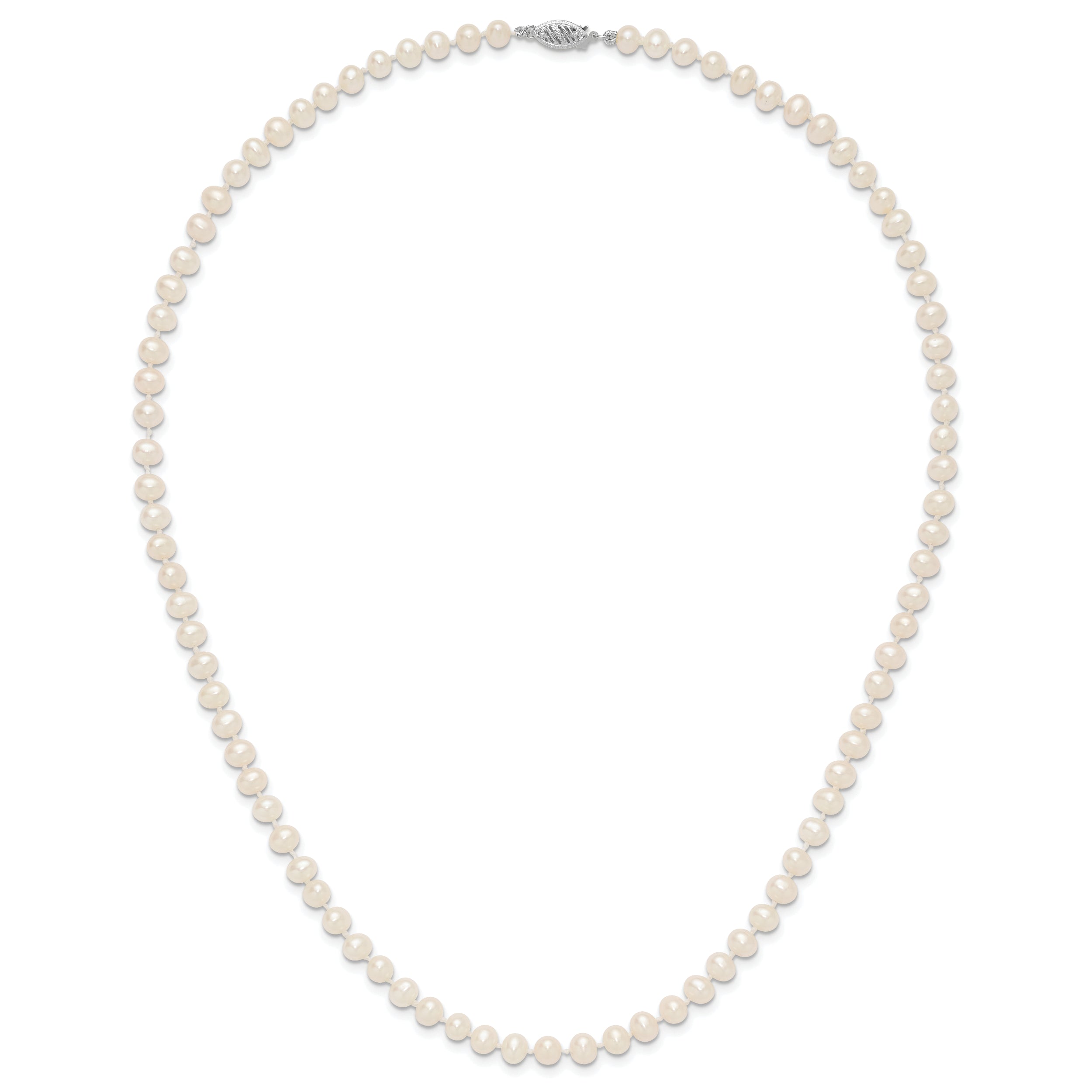 14k White Gold 5-6mm White Near Round Freshwater Cultured Pearl 20 inch Necklace