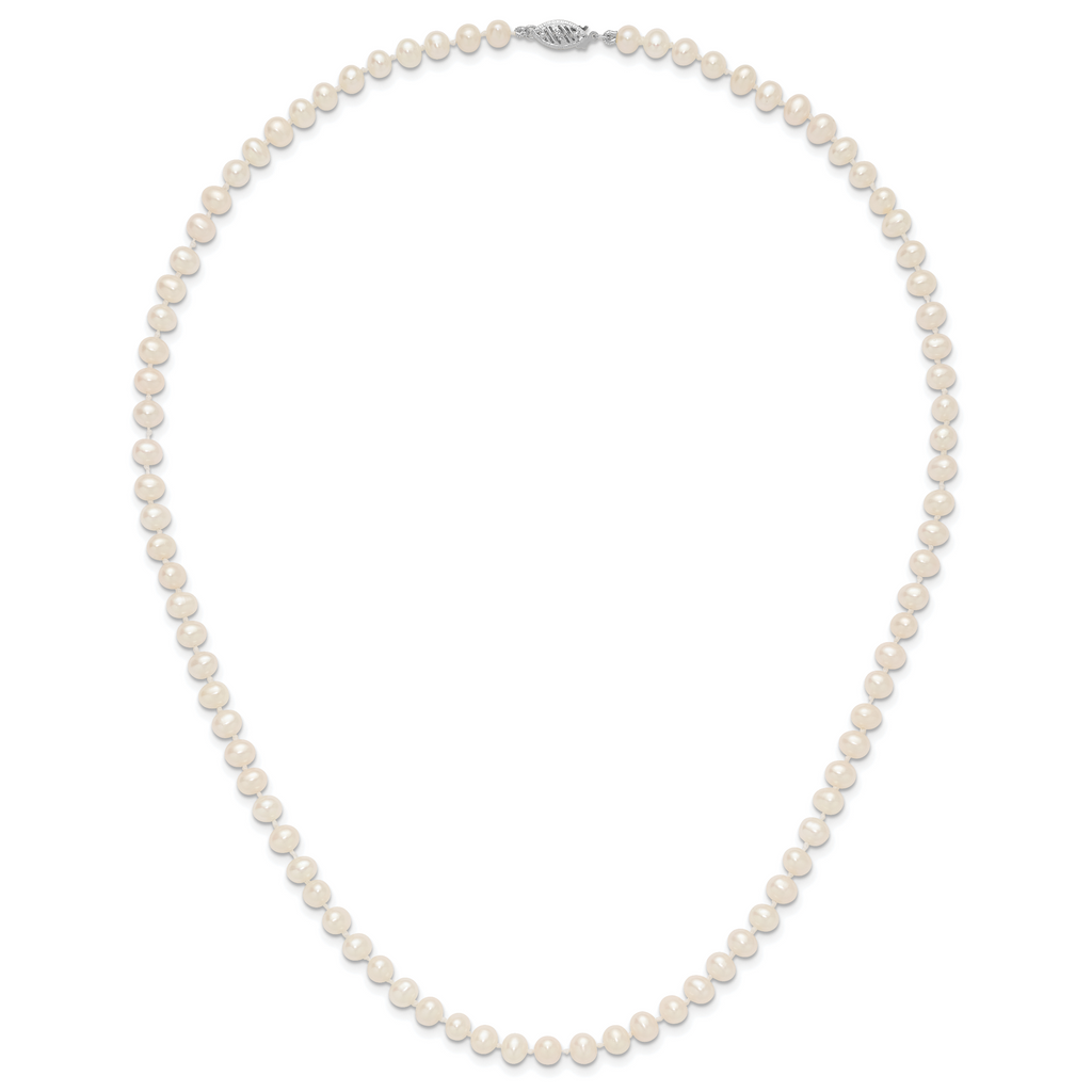 14k White Gold 5-6mm White Near Round Freshwater Cultured Pearl 18 inch Necklace