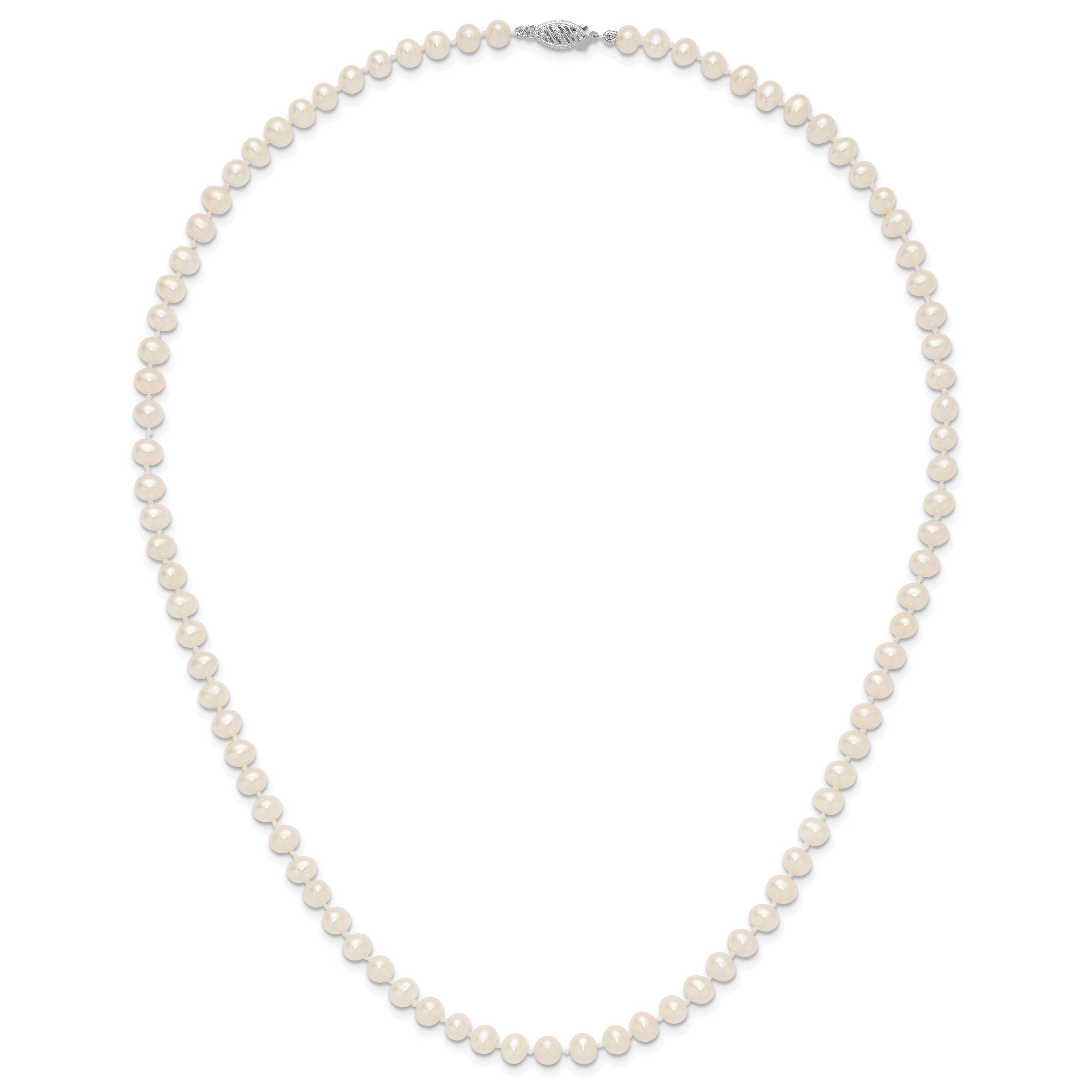 14k White Gold 5-6mm White Near Round Freshwater Cultured Pearl 18 inch Necklace