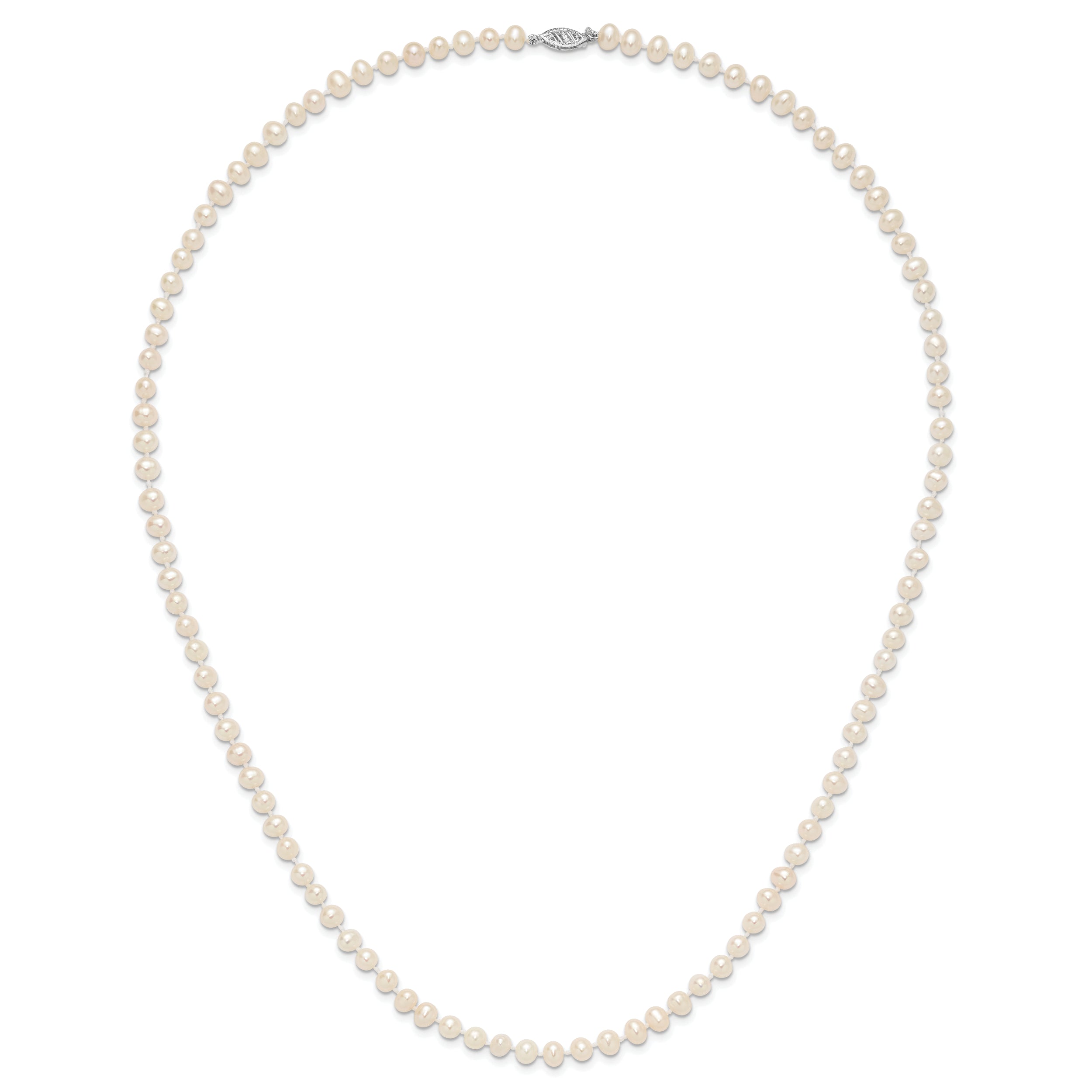14k White Gold 5-6mm White Near Round Freshwater Cultured Pearl 24 inch Necklace