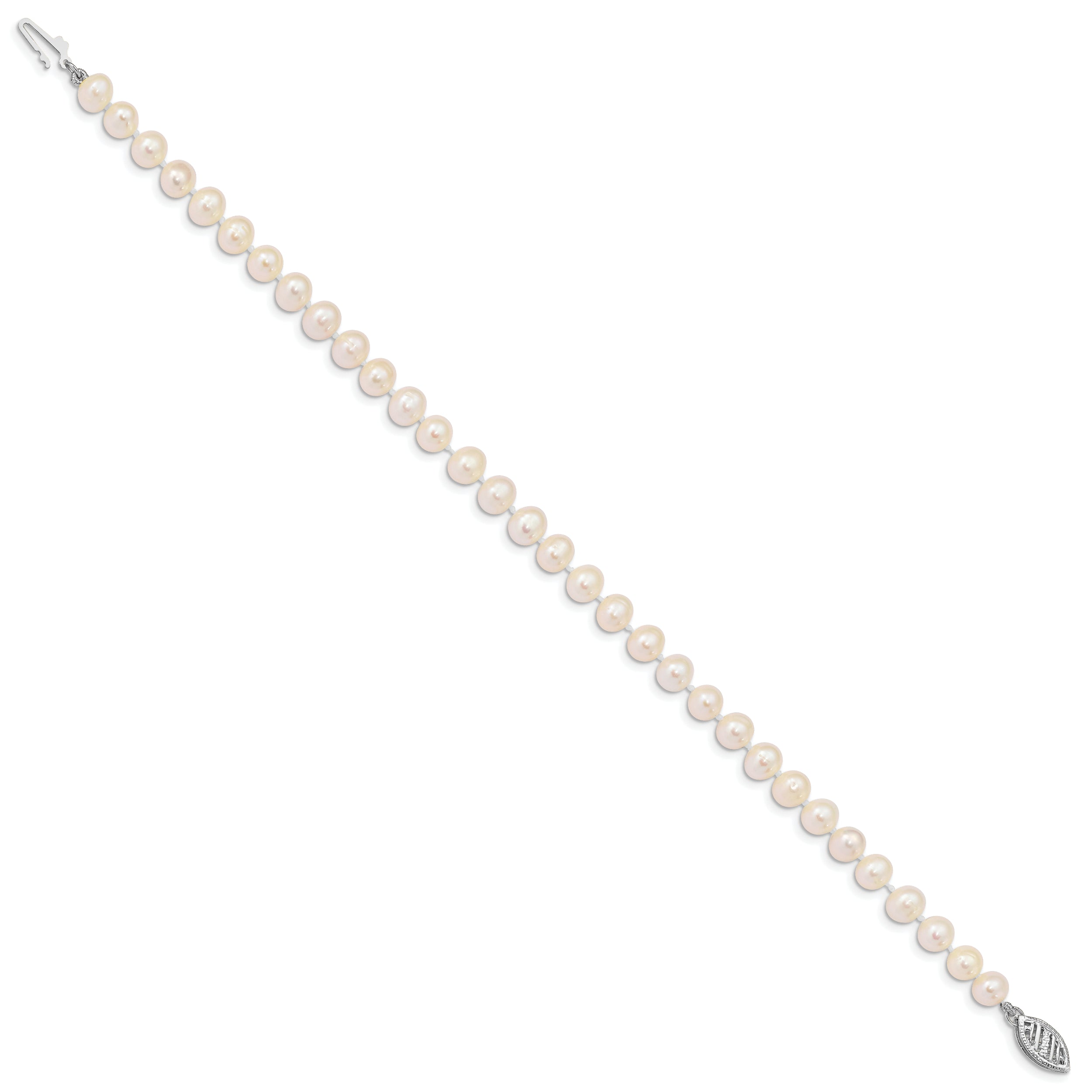 14k White Gold 5-6mm White Near Round Freshwater Cultured Pearl 8.25 inch Bracelet
